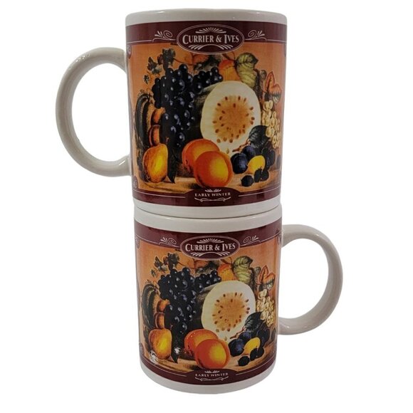 CURRIER &IVES Houston Harvest Early Winter 12 Oz Ceramic Cup Mug Fruit Graphic - Picture 15 of 16
